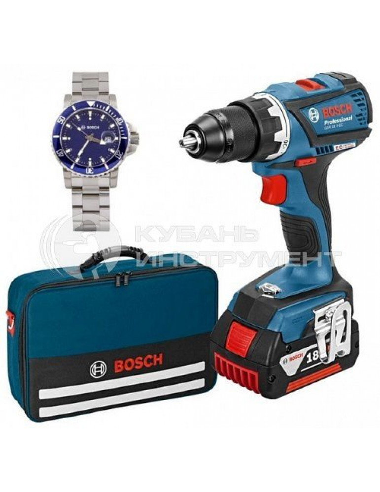 Аккумуляторный шуруповерт Bosch GSR 18 V-EC (сумка, часы) 0615990H6U